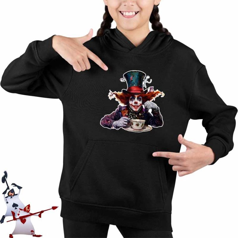 Fashion, accesorii si bijuterii - Copii - Imbracaminte copii - Pulovere si hanorace copii - Hanorac Copii Fete Alice Tara Minunilor Palarierul Nebun, negru, marime XS Copii - Infinity.ro