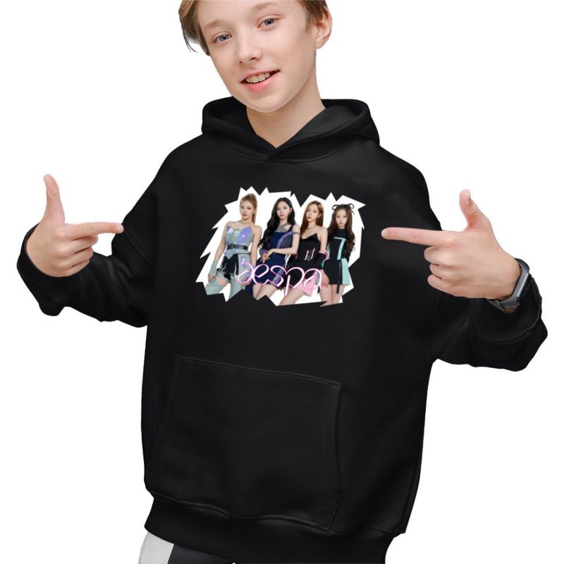 Fashion, accesorii si bijuterii - Copii - Imbracaminte copii - Pulovere si hanorace copii - Hanorac Copii Baieti Aespa Party Kpop Merch, negru, marime XS Copii - Infinity.ro