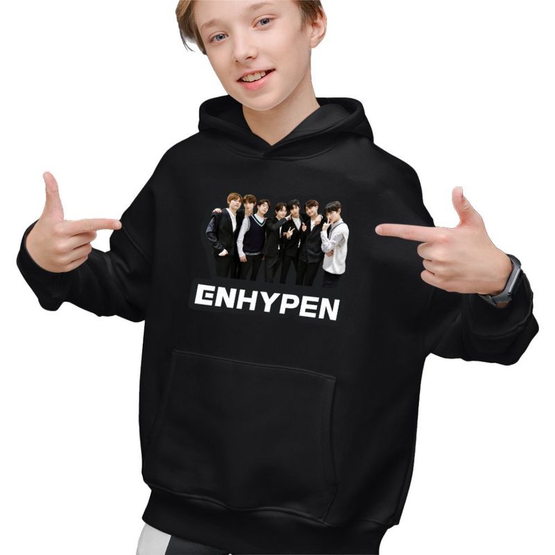 Fashion, accesorii si bijuterii - Copii - Imbracaminte copii - Pulovere si hanorace copii - Hanorac Copii Baieti Enhypen All Gang Kpop Merch, negru, marime XS Copii - Infinity.ro