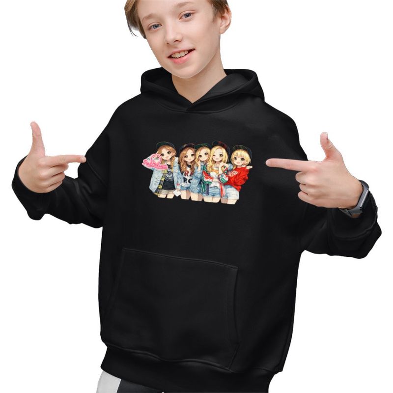 Fashion, accesorii si bijuterii - Copii - Imbracaminte copii - Pulovere si hanorace copii - Hanorac Copii Baieti Red Velvet Cartoon Chibi Kpop, negru, marime XS Copii - Infinity.ro