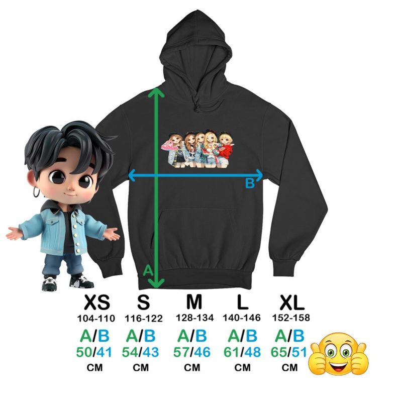 Fashion, accesorii si bijuterii - Copii - Imbracaminte copii - Pulovere si hanorace copii - Hanorac Copii Baieti Red Velvet Cartoon Chibi Kpop, negru, marime XS Copii - Infinity.ro