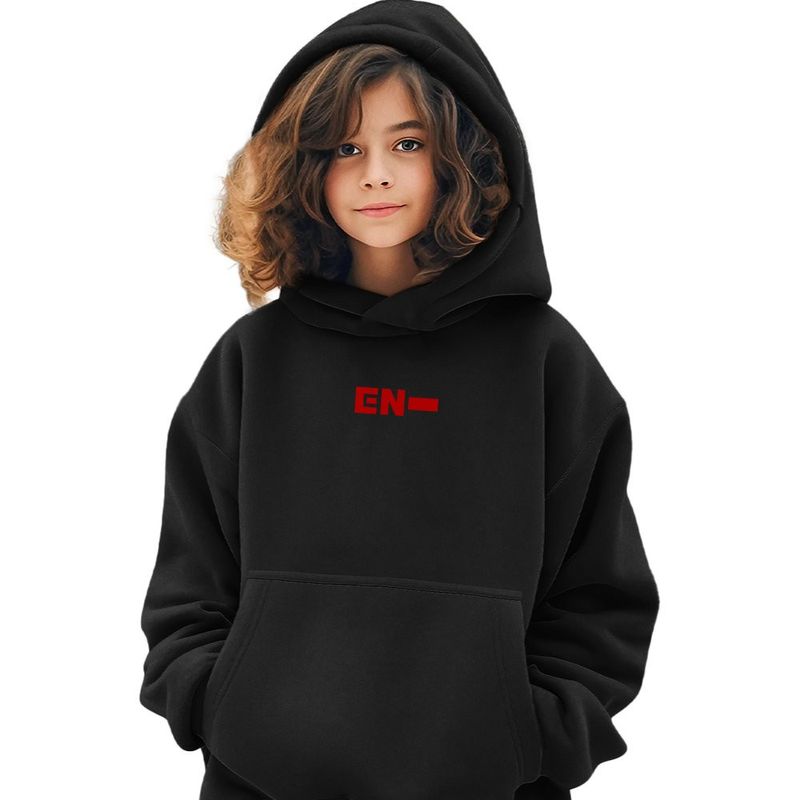 Fashion, accesorii si bijuterii - Copii - Imbracaminte copii - Pulovere si hanorace copii - Hanorac Copii Fete Enhypen Merch Kpop, negru, marime XS Copii - Infinity.ro