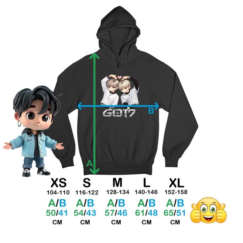 Fashion, accesorii si bijuterii - Copii - Imbracaminte copii - Pulovere si hanorace copii - Hanorac Copii Fete Got7 Kpop Merch Cartoon, negru, marime XS Copii - Infinity.ro