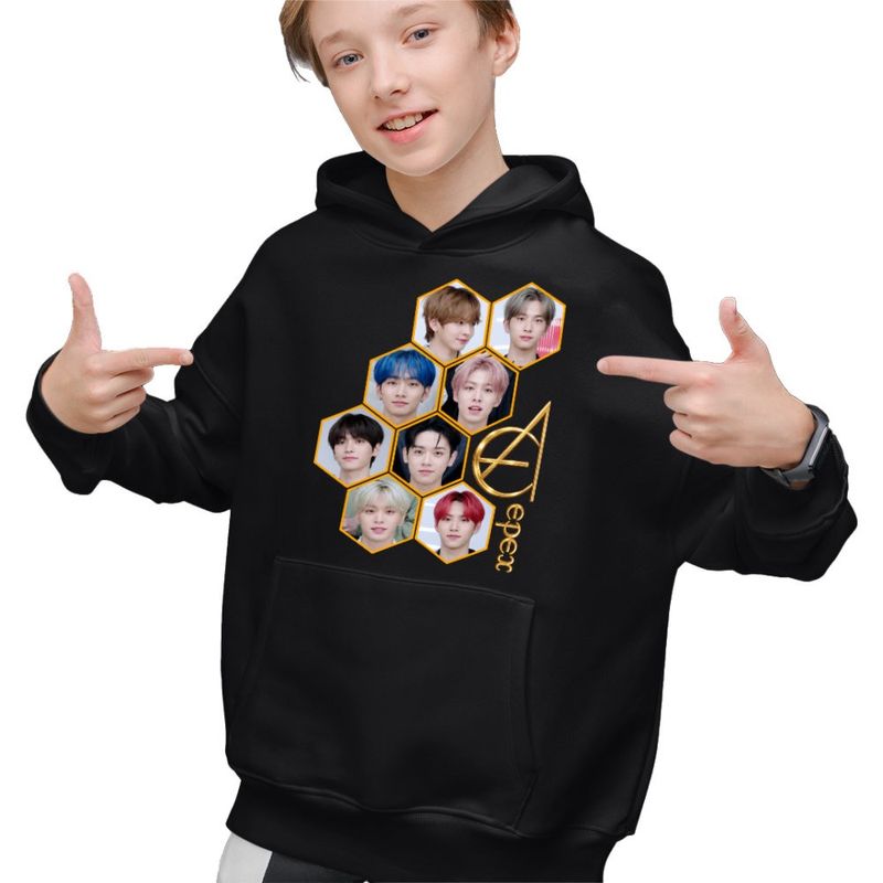 Fashion, accesorii si bijuterii - Copii - Imbracaminte copii - Pulovere si hanorace copii - Hanorac Copii Baieti Epex All Gang Kpop Merch, negru, marime XS Copii - Infinity.ro
