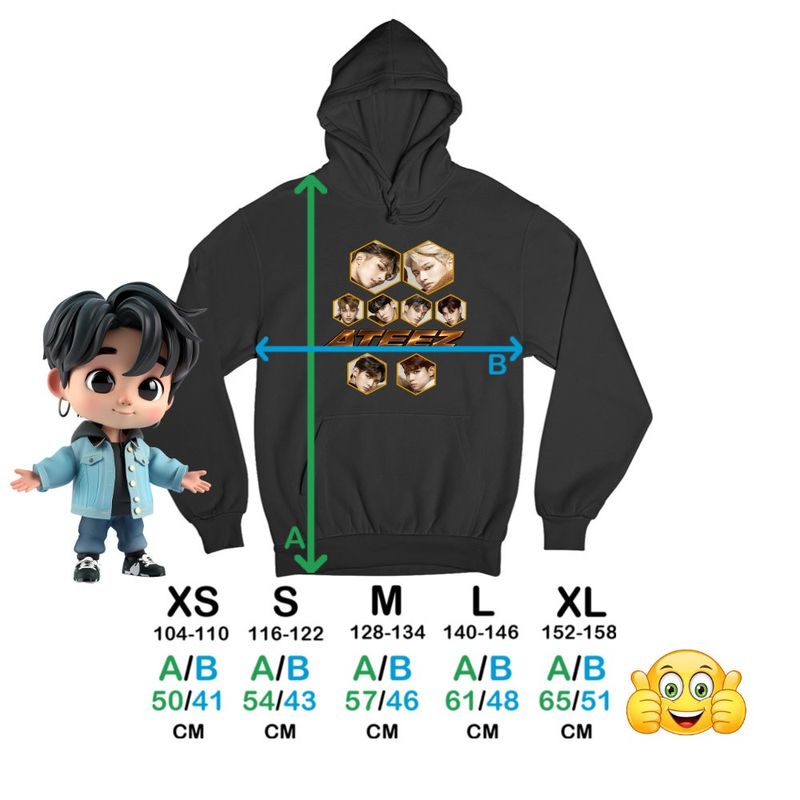Fashion, accesorii si bijuterii - Copii - Imbracaminte copii - Pulovere si hanorace copii - Hanorac Copii Fete Ateez Korea Kpop, negru, marime XS Copii - Infinity.ro