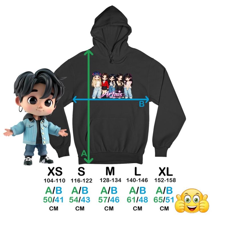 Fashion, accesorii si bijuterii - Copii - Imbracaminte copii - Pulovere si hanorace copii - Hanorac Copii Baieti Artms Cartoon Merch Kpop, negru, marime XS Copii - Infinity.ro