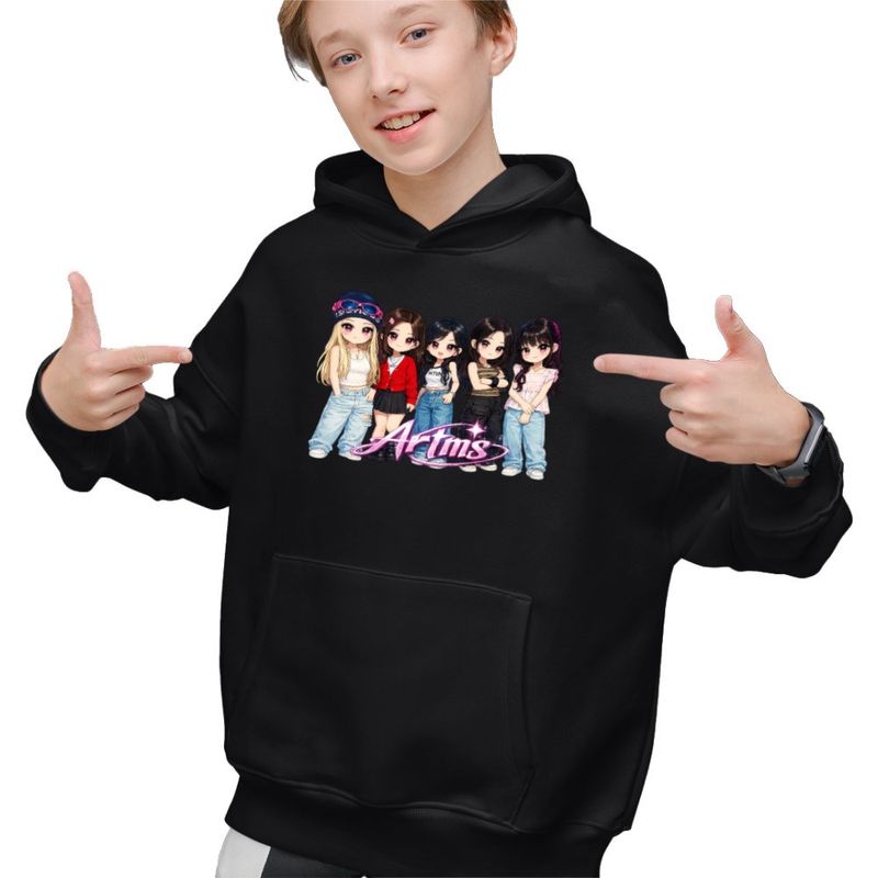Fashion, accesorii si bijuterii - Copii - Imbracaminte copii - Pulovere si hanorace copii - Hanorac Copii Baieti Artms Cartoon Merch Kpop, negru, marime XS Copii - Infinity.ro