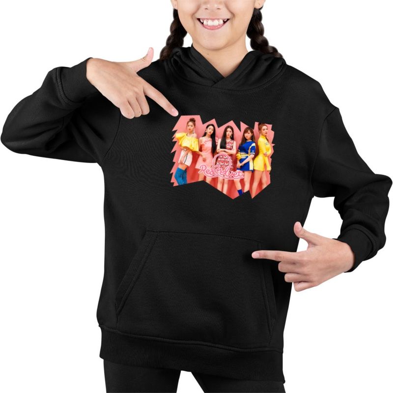 Fashion, accesorii si bijuterii - Copii - Imbracaminte copii - Pulovere si hanorace copii - Hanorac Copii Fete Red Velvet Kpop Merch, negru, marime XS Copii - Infinity.ro