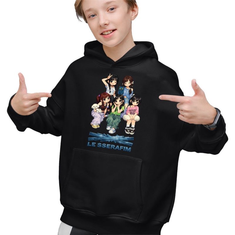 Fashion, accesorii si bijuterii - Copii - Imbracaminte copii - Pulovere si hanorace copii - Hanorac Copii Baieti Le Sserafim Kpop Serafim Merch, negru, marime XS Copii - Infinity.ro