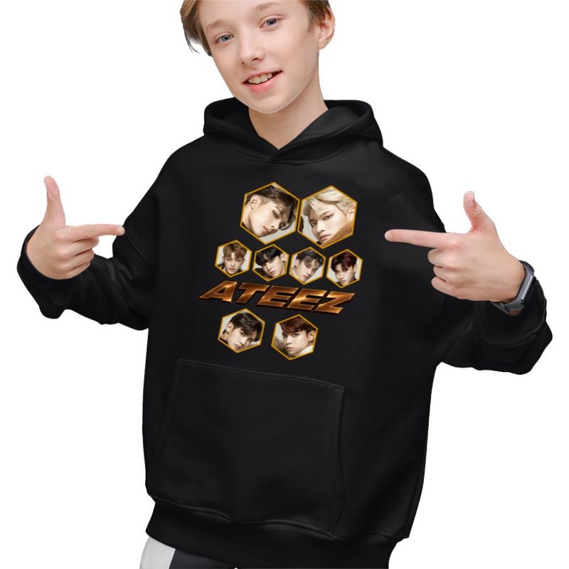 Fashion, accesorii si bijuterii - Copii - Imbracaminte copii - Pulovere si hanorace copii - Hanorac Copii Baieti Ateez Korea Kpop, negru, marime XS Copii - Infinity.ro