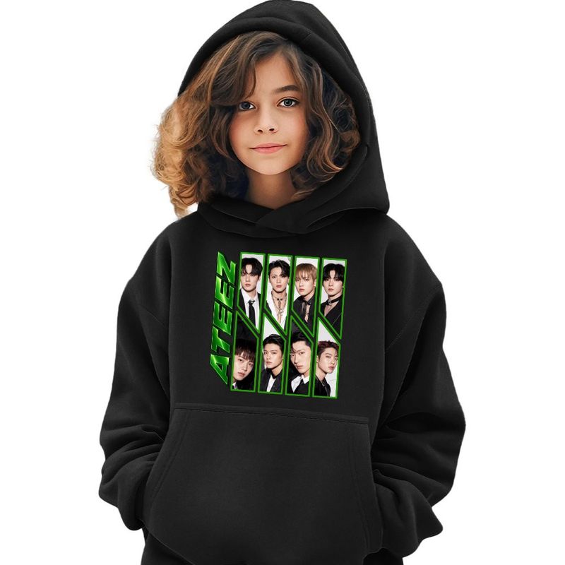 Fashion, accesorii si bijuterii - Copii - Imbracaminte copii - Pulovere si hanorace copii - Hanorac Copii Fete Ateez Song Min-gi Kpop Merch, negru, marime XS Copii - Infinity.ro