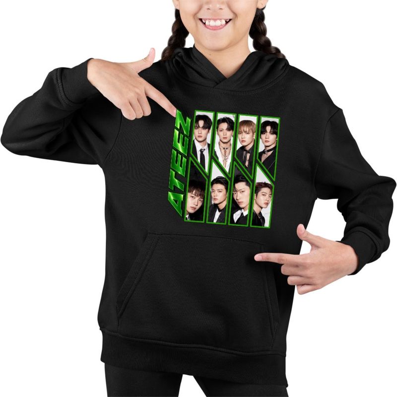 Fashion, accesorii si bijuterii - Copii - Imbracaminte copii - Pulovere si hanorace copii - Hanorac Copii Fete Ateez Song Min-gi Kpop Merch, negru, marime XS Copii - Infinity.ro