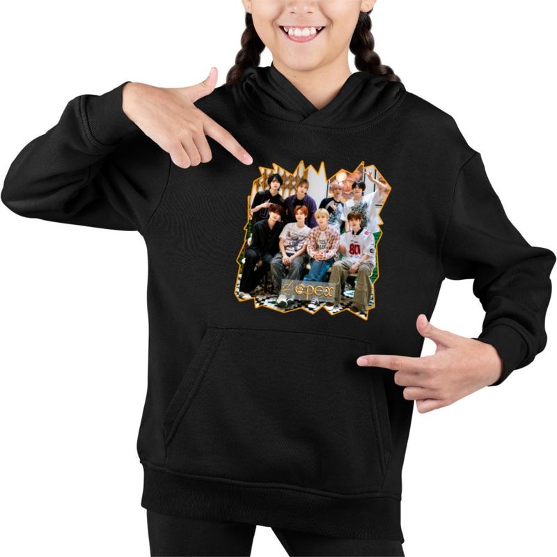 Fashion, accesorii si bijuterii - Copii - Imbracaminte copii - Pulovere si hanorace copii - Hanorac Copii Fete Epex Kpop Party Merch, negru, marime XS Copii - Infinity.ro