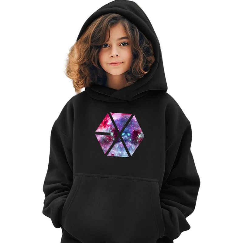 Fashion, accesorii si bijuterii - Copii - Imbracaminte copii - Pulovere si hanorace copii - Hanorac Copii Fete EXO Kpop Cosmos Vibe Merch, negru, marime XS Copii - Infinity.ro