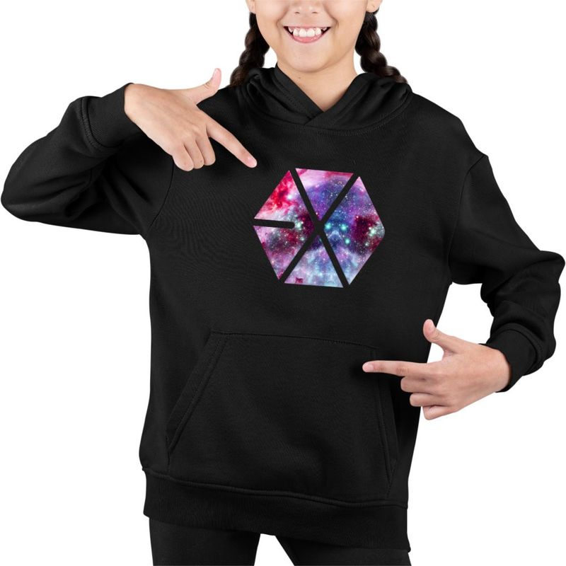 Fashion, accesorii si bijuterii - Copii - Imbracaminte copii - Pulovere si hanorace copii - Hanorac Copii Fete EXO Kpop Cosmos Vibe Merch, negru, marime XS Copii - Infinity.ro