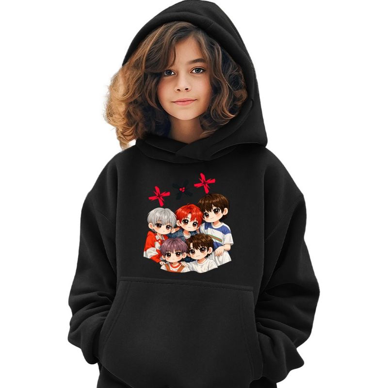 Fashion, accesorii si bijuterii - Copii - Imbracaminte copii - Pulovere si hanorace copii - Hanorac Copii Fete Tomorrow X Together Kpop Merch, negru, marime XS Copii - Infinity.ro