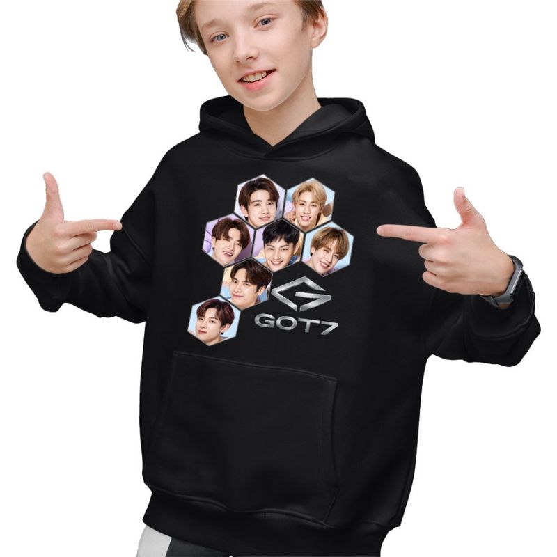 Fashion, accesorii si bijuterii - Copii - Imbracaminte copii - Pulovere si hanorace copii - Hanorac Copii Baieti Got7 Kpop Bambam Youngjae, negru, marime XS Copii - Infinity.ro