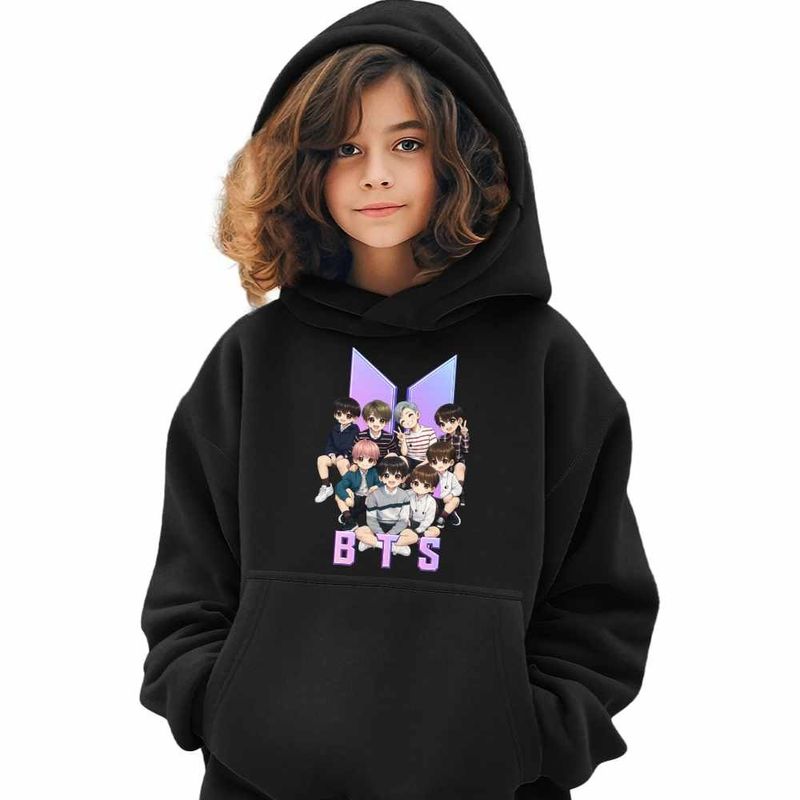Fashion, accesorii si bijuterii - Copii - Imbracaminte copii - Pulovere si hanorace copii - Hanorac Copii Fete BTS Kpop Party Arirang, negru, marime XS Copii - Infinity.ro