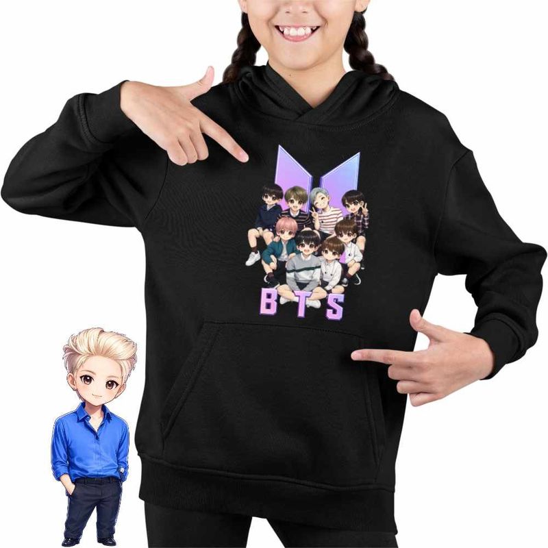 Fashion, accesorii si bijuterii - Copii - Imbracaminte copii - Pulovere si hanorace copii - Hanorac Copii Fete BTS Kpop Party Arirang, negru, marime XS Copii - Infinity.ro