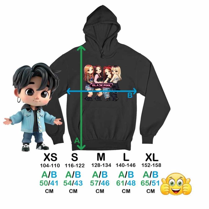 Fashion, accesorii si bijuterii - Copii - Imbracaminte copii - Pulovere si hanorace copii - Hanorac Copii Baieti BlackPink Party Kpop Merch, negru, marime XS Copii - Infinity.ro