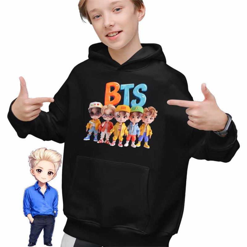 Fashion, accesorii si bijuterii - Copii - Imbracaminte copii - Pulovere si hanorace copii - Hanorac Copii Baieti BTS Arirang Kpop, negru, marime XS Copii - Infinity.ro