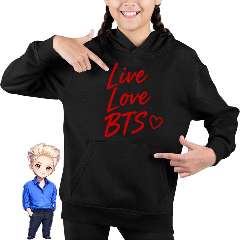 Fashion, accesorii si bijuterii - Copii - Imbracaminte copii - Pulovere si hanorace copii - Hanorac Copii Fete Live Love BTS Bangtan K-Pop, negru, marime XS Copii - Infinity.ro