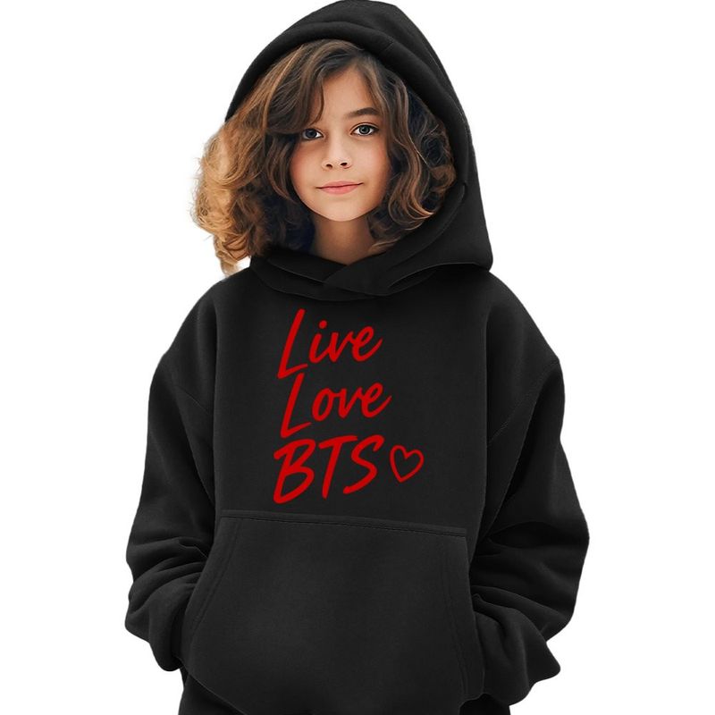 Fashion, accesorii si bijuterii - Copii - Imbracaminte copii - Pulovere si hanorace copii - Hanorac Copii Fete Live Love BTS Bangtan K-Pop, negru, marime XS Copii - Infinity.ro
