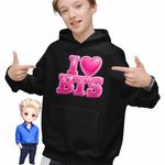 Fashion, accesorii si bijuterii - Copii - Imbracaminte copii - Pulovere si hanorace copii - Hanorac Copii Baieti I Love BTS Bangtan K-Pop, negru, marime XS Copii - Infinity.ro