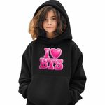 Fashion, accesorii si bijuterii - Copii - Imbracaminte copii - Pulovere si hanorace copii - Hanorac Copii Fete I Love BTS Bangtan K-Pop, negru, marime XS Copii - Infinity.ro