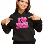 Fashion, accesorii si bijuterii - Copii - Imbracaminte copii - Pulovere si hanorace copii - Hanorac Copii Fete I Love BTS Bangtan K-Pop, negru, marime XS Copii - Infinity.ro