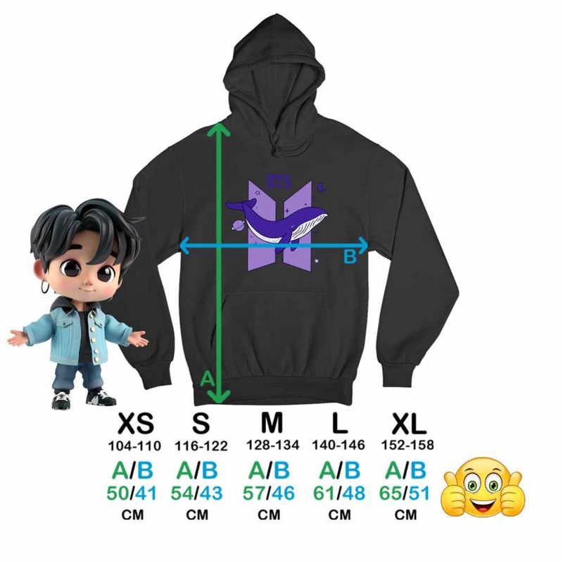 Fashion, accesorii si bijuterii - Copii - Imbracaminte copii - Pulovere si hanorace copii - Hanorac Copii Fete Kpop BTS Universe Whale, negru, marime XS Copii - Infinity.ro