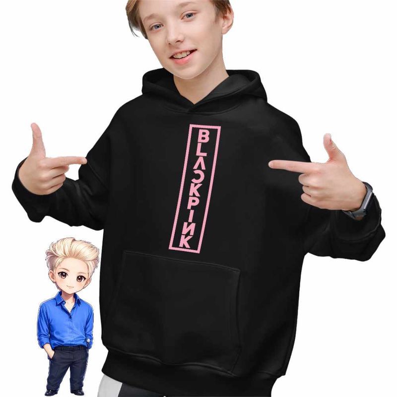 Fashion, accesorii si bijuterii - Copii - Imbracaminte copii - Pulovere si hanorace copii - Hanorac Copii Baieti BlackPink Vibe Kpop Merch, negru, marime XS Copii - Infinity.ro