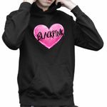 Fashion, accesorii si bijuterii - Copii - Imbracaminte copii - Pulovere si hanorace copii - Hanorac Copii Baieti BlackPink Heart Kpop Merch, negru, marime XS Copii - Infinity.ro