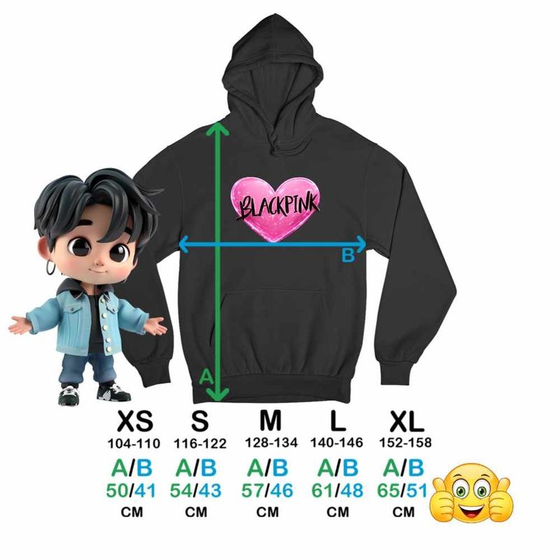 Fashion, accesorii si bijuterii - Copii - Imbracaminte copii - Pulovere si hanorace copii - Hanorac Copii Baieti BlackPink Heart Kpop Merch, negru, marime XS Copii - Infinity.ro