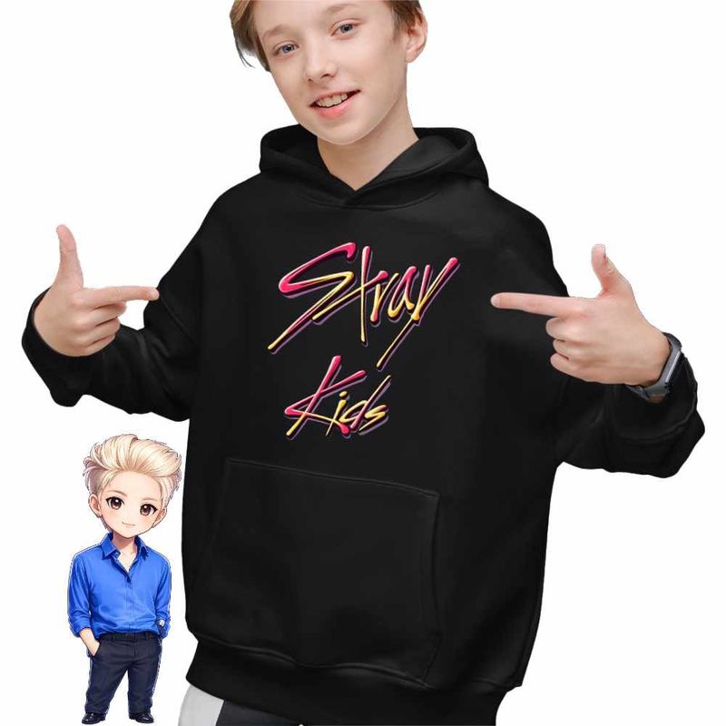 Fashion, accesorii si bijuterii - Copii - Imbracaminte copii - Pulovere si hanorace copii - Hanorac Copii Baieti Stray Kids Kpop Merch, negru, marime XS Copii - Infinity.ro