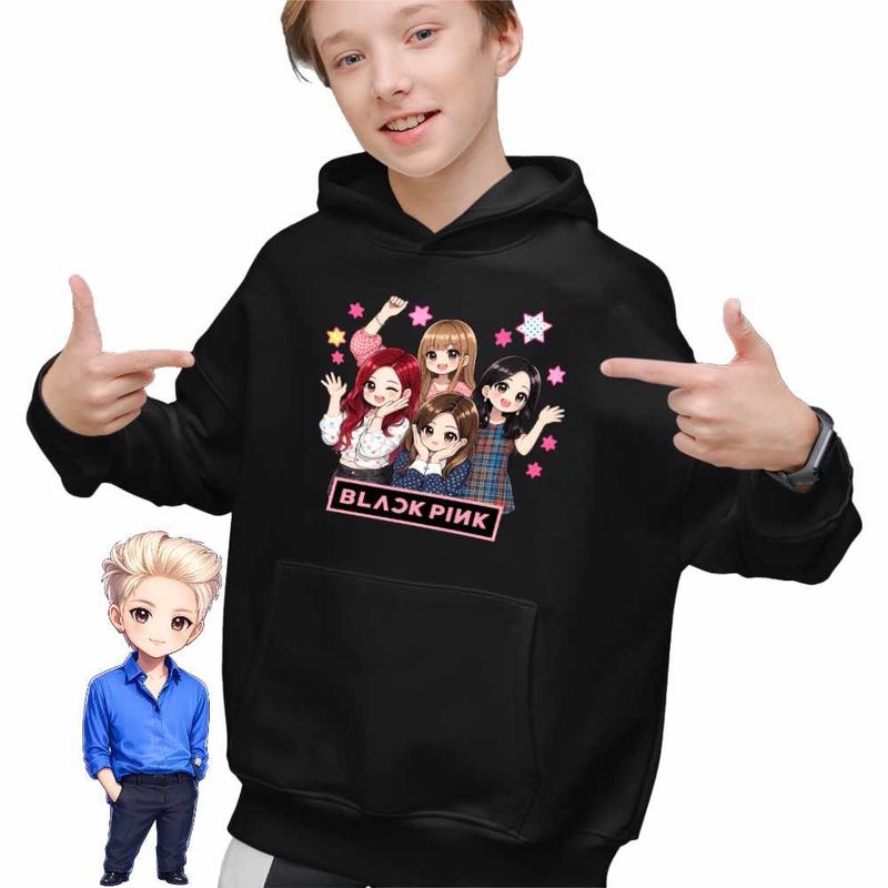 Fashion, accesorii si bijuterii - Copii - Imbracaminte copii - Pulovere si hanorace copii - Hanorac Copii Baieti BlackPink Merch K-pop Korea, negru, marime XS Copii - Infinity.ro