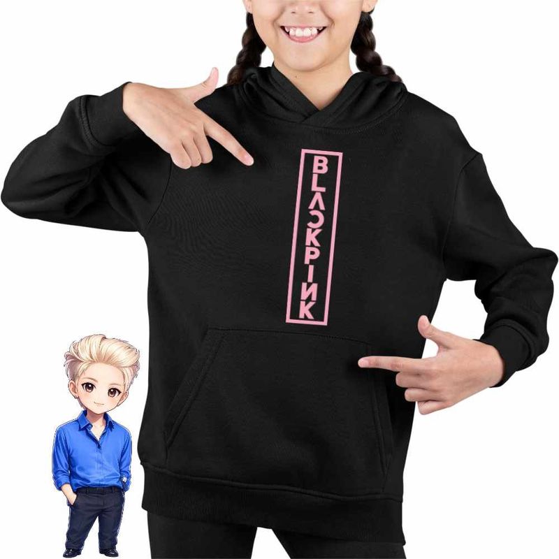 Fashion, accesorii si bijuterii - Copii - Imbracaminte copii - Pulovere si hanorace copii - Hanorac Copii Fete BlackPink Vibe Kpop Merch, negru, marime XS Copii - Infinity.ro