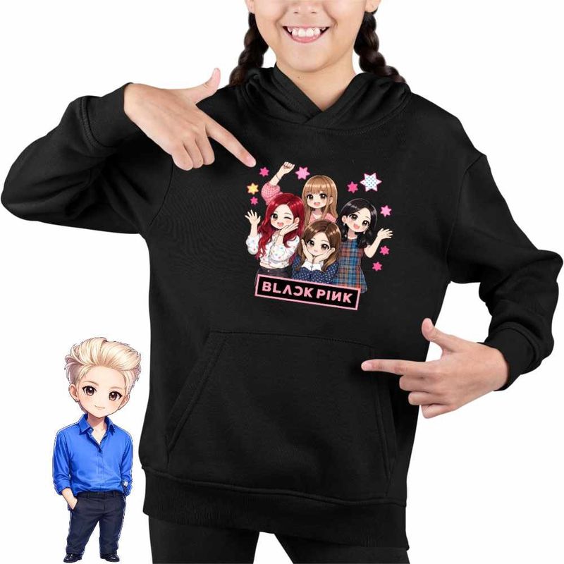 Fashion, accesorii si bijuterii - Copii - Imbracaminte copii - Pulovere si hanorace copii - Hanorac Copii Fete BlackPink Merch K-pop Korea, negru, marime XS Copii - Infinity.ro