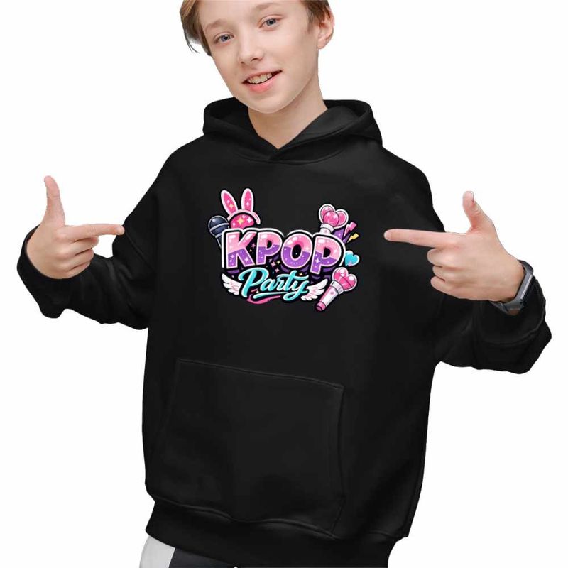 Fashion, accesorii si bijuterii - Copii - Imbracaminte copii - Pulovere si hanorace copii - Hanorac Copii Baieti Kpop Party, negru, marime XS Copii - Infinity.ro