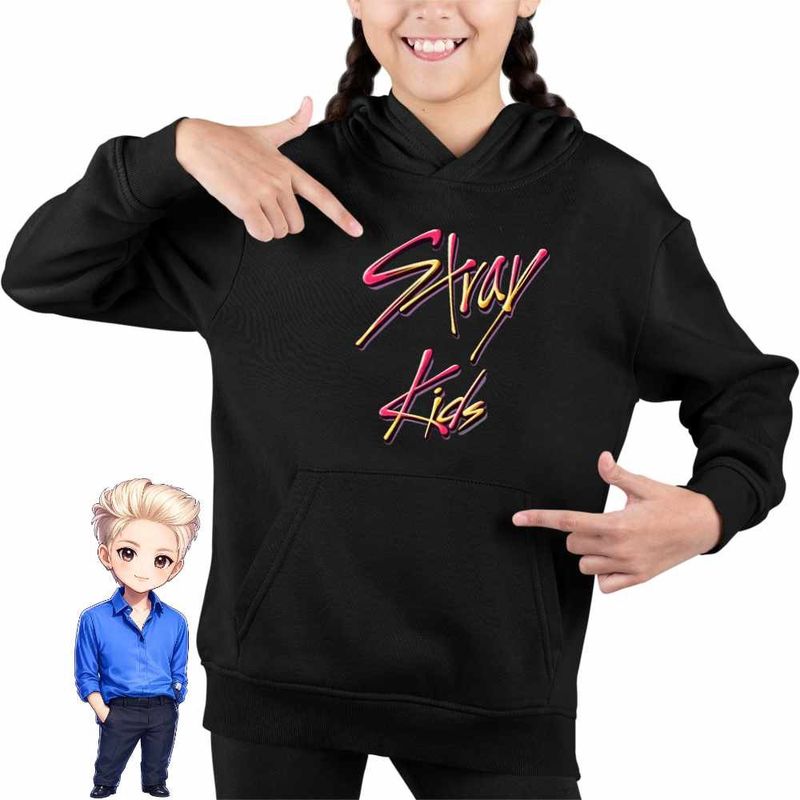 Fashion, accesorii si bijuterii - Copii - Imbracaminte copii - Pulovere si hanorace copii - Hanorac Copii Fete Stray Kids Kpop Merch, negru, marime XS Copii - Infinity.ro