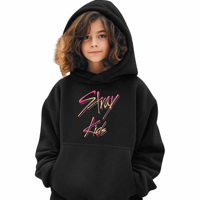 Fashion, accesorii si bijuterii - Copii - Imbracaminte copii - Pulovere si hanorace copii - Hanorac Copii Fete Stray Kids Kpop Merch, negru, marime XS Copii - Infinity.ro