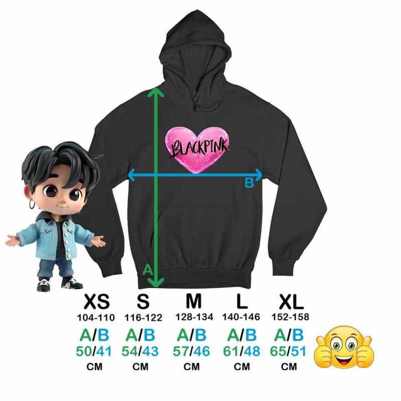 Fashion, accesorii si bijuterii - Copii - Imbracaminte copii - Pulovere si hanorace copii - Hanorac Copii Fete BlackPink Heart Kpop Merch, negru, marime XS Copii - Infinity.ro