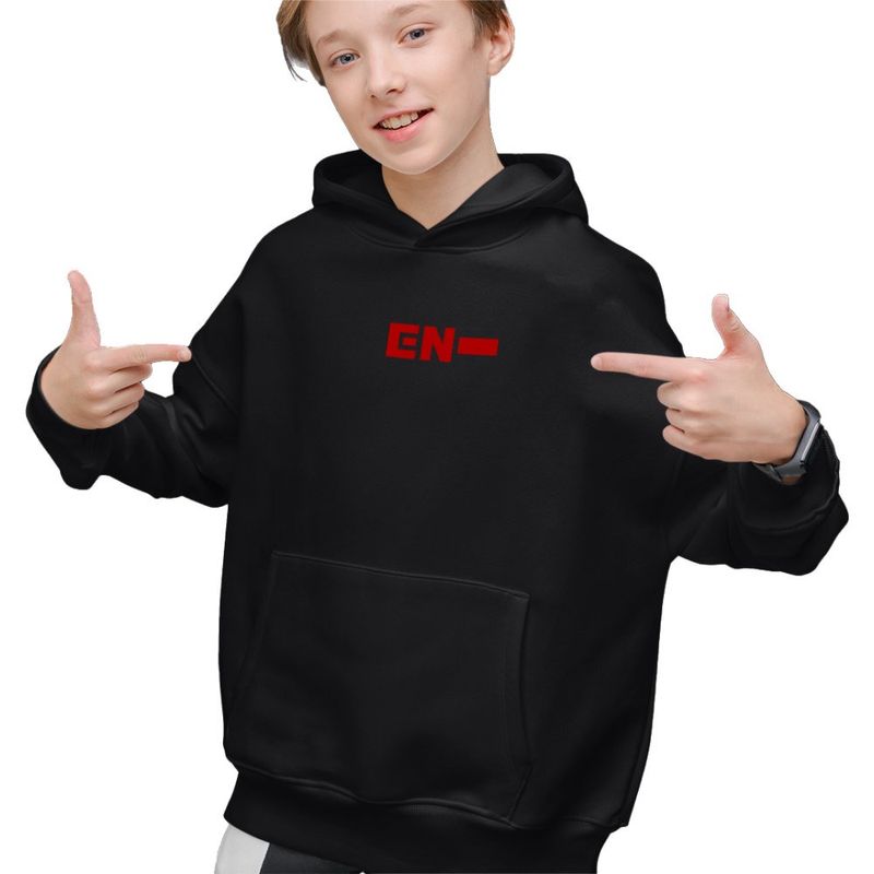 Fashion, accesorii si bijuterii - Copii - Imbracaminte copii - Pulovere si hanorace copii - Hanorac Copii Baieti Enhypen Merch Kpop, negru, marime XS Copii - Infinity.ro