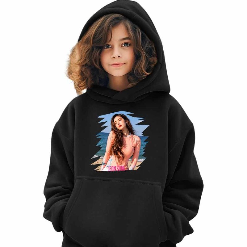 Fashion, accesorii si bijuterii - Copii - Imbracaminte copii - Pulovere si hanorace copii - Hanorac Copii Fete Jeon Somi Vibe Kpop, negru, marime XS Copii - Infinity.ro