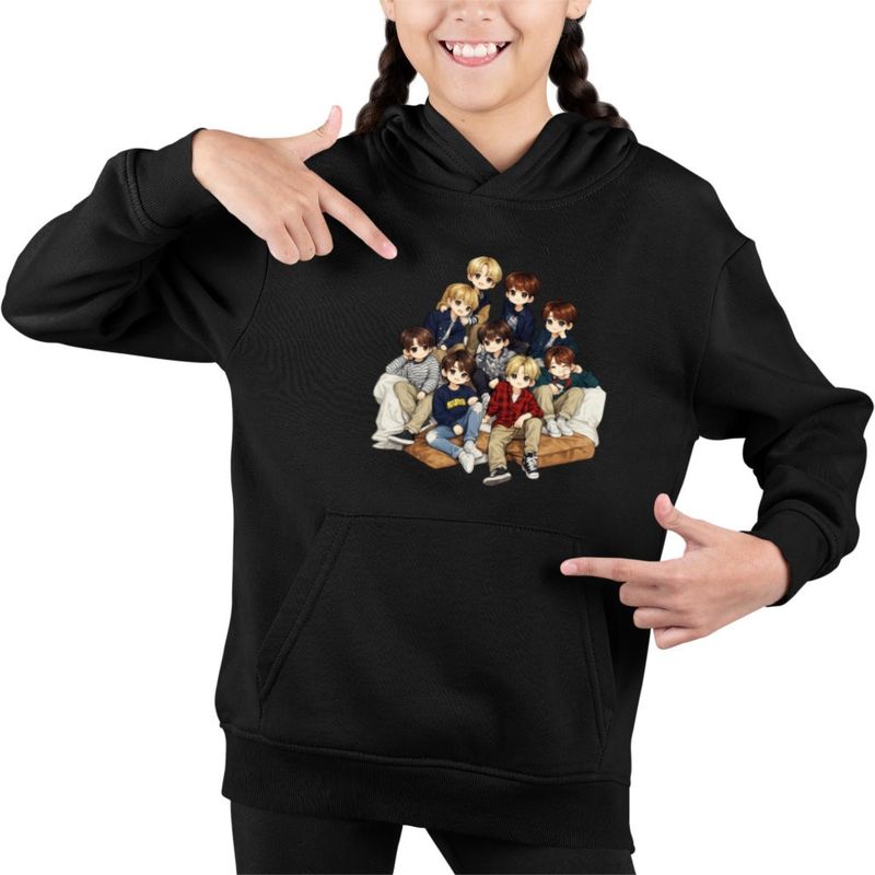 Fashion, accesorii si bijuterii - Copii - Imbracaminte copii - Pulovere si hanorace copii - Hanorac Copii Fete NCT 127 Cartoon Kpop Merch, negru, marime XS Copii - Infinity.ro