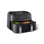 Electronice si Electrocasnice - Electrocasnice bucatarie - Aparate de gatit & desert - Friteuze - Friteuza Dubla fara Ulei Philips Airfryer Seria 3000 NA351/00, 9 L, 2 Sertare, 8 Presetari, 2750 W - Infinity.ro