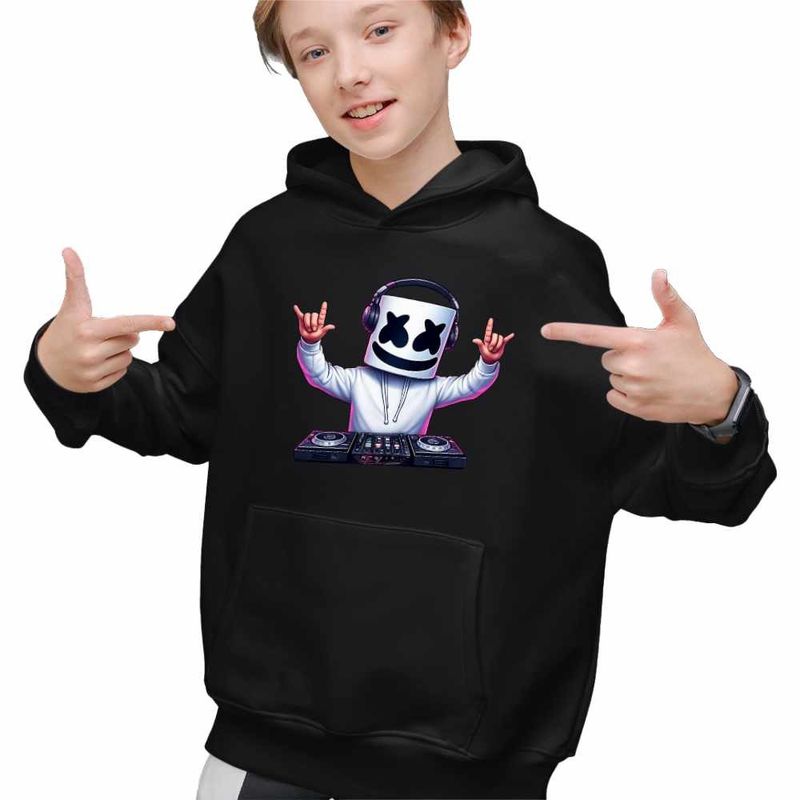 Fashion, accesorii si bijuterii - Copii - Imbracaminte copii - Pulovere si hanorace copii - Hanorac Copii Baieti Marshmello DJ Party, negru, marime XS Copii - Infinity.ro