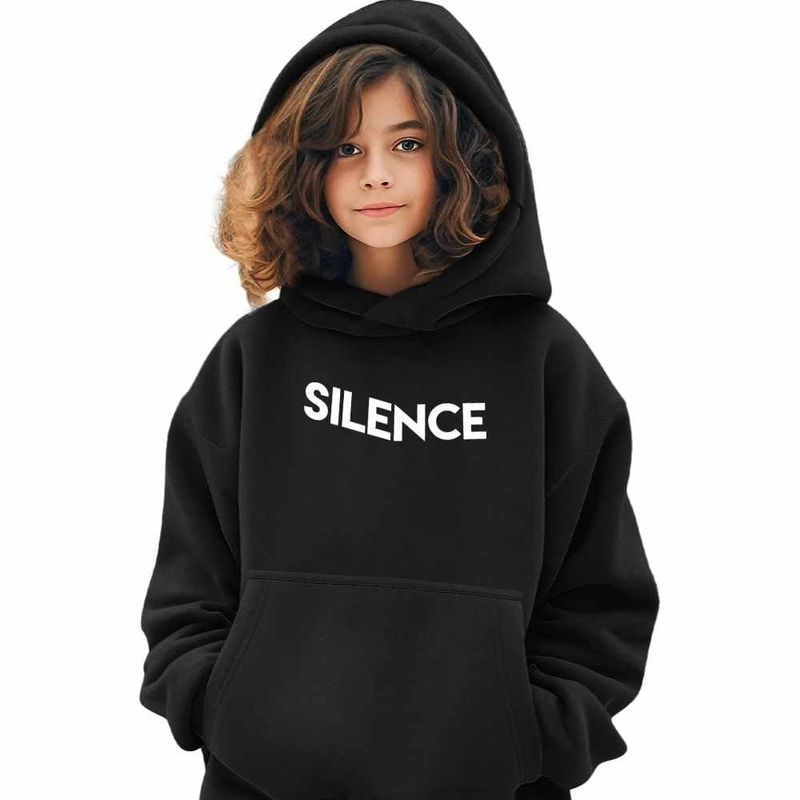 Fashion, accesorii si bijuterii - Copii - Imbracaminte copii - Pulovere si hanorace copii - Hanorac Copii Fete Marshmello Silence, negru, marime XS Copii - Infinity.ro