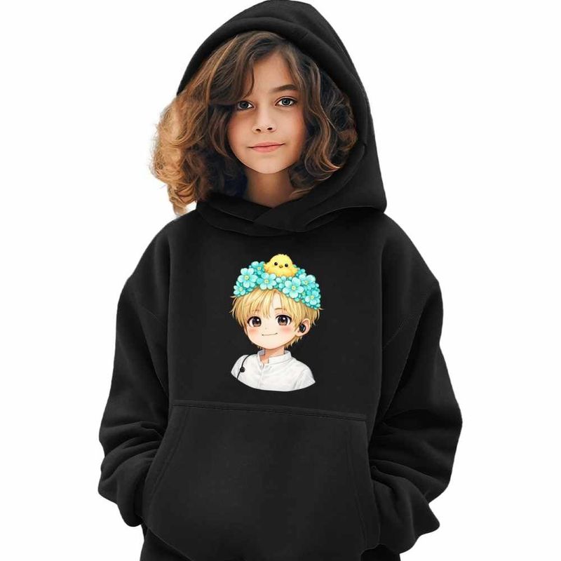Fashion, accesorii si bijuterii - Copii - Imbracaminte copii - Pulovere si hanorace copii - Hanorac Copii Fete Taemin Chibi Shinee Kpop, negru, marime XS Copii - Infinity.ro