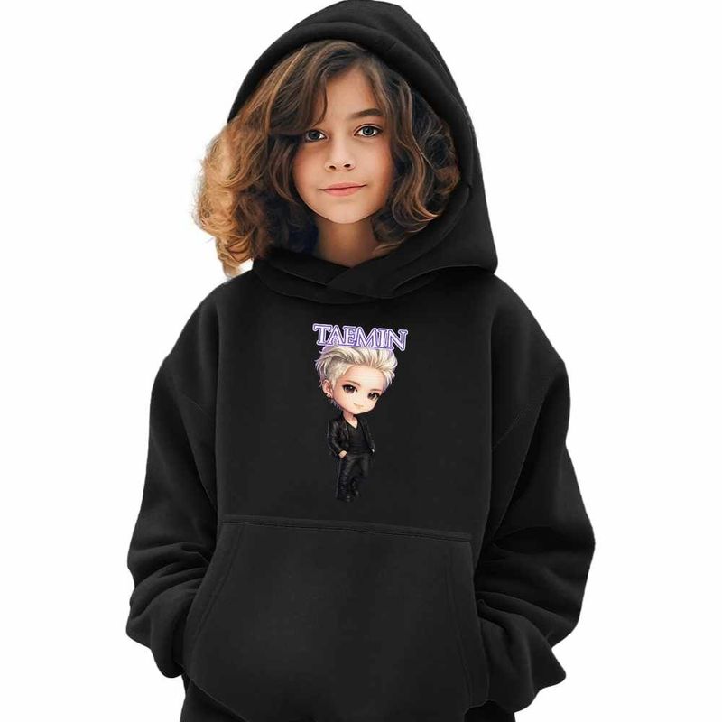 Fashion, accesorii si bijuterii - Copii - Imbracaminte copii - Pulovere si hanorace copii - Hanorac Copii Fete Taemin Korea Saja Boys, negru, marime XS Copii - Infinity.ro